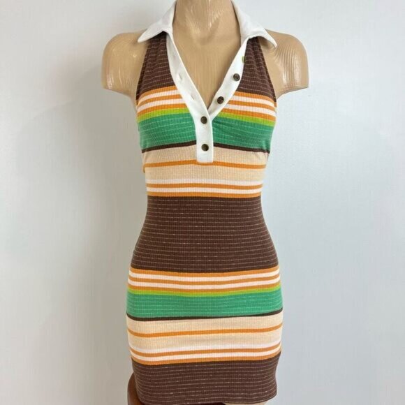Urban Outfitters Women’s Small Dalton Striped Rib Knit Mini Dress Sold Out Y2K - Picture 1 of 10
